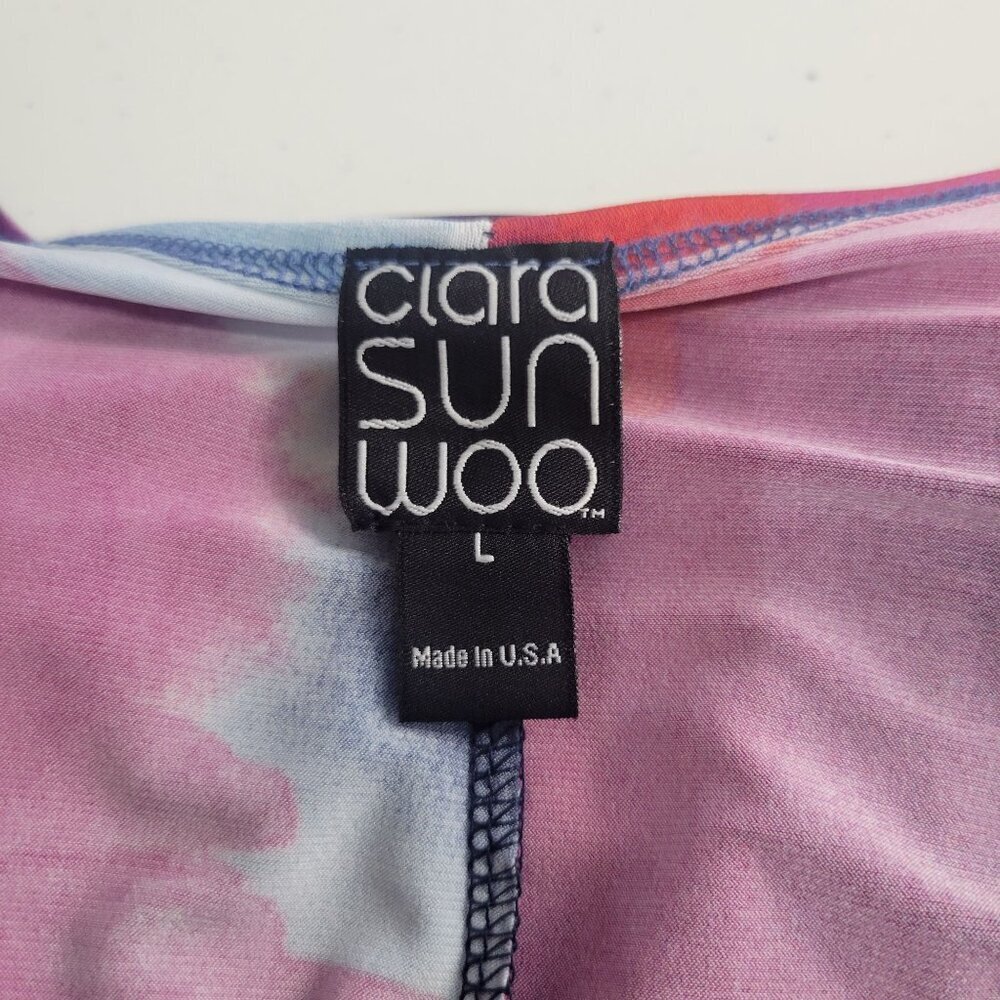 Clara Sun Woo Dress L Watercolor Knit Cold Shoulder Stretch Comfy Art To Wear - Picture 5 of 7